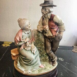 Giuseppe Armani Old Couple Sculpture Figurine Capodimonte Porcelain Italy